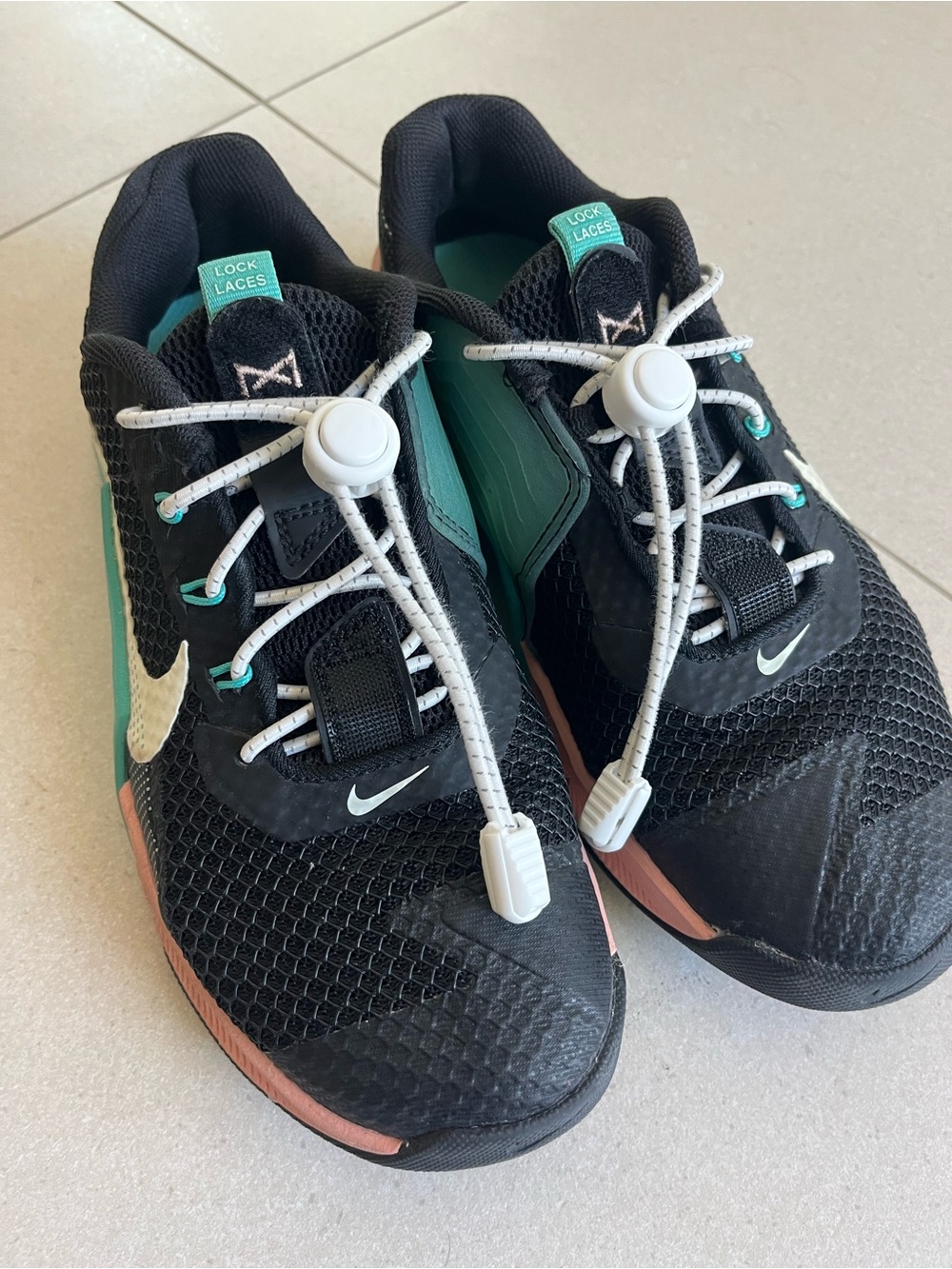 Nike Metcon Blacj & Teal Crossfit Shoes with Easy Lock Laces